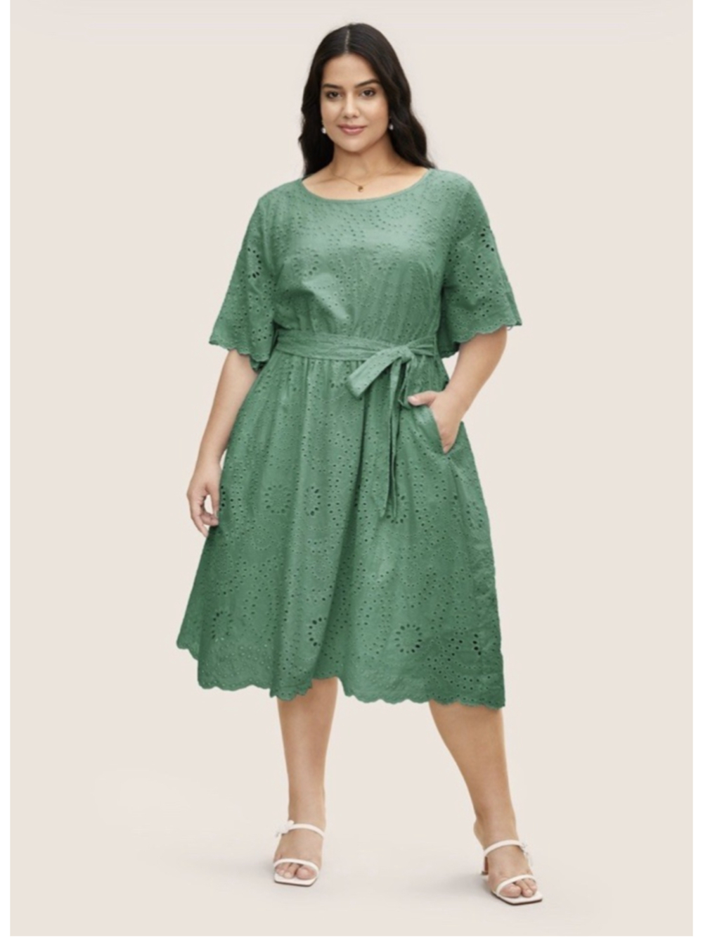Bloomchic 18 20 Plus Broderie Anglaise Lined Pockets Eyelet Hem Dress Emerald